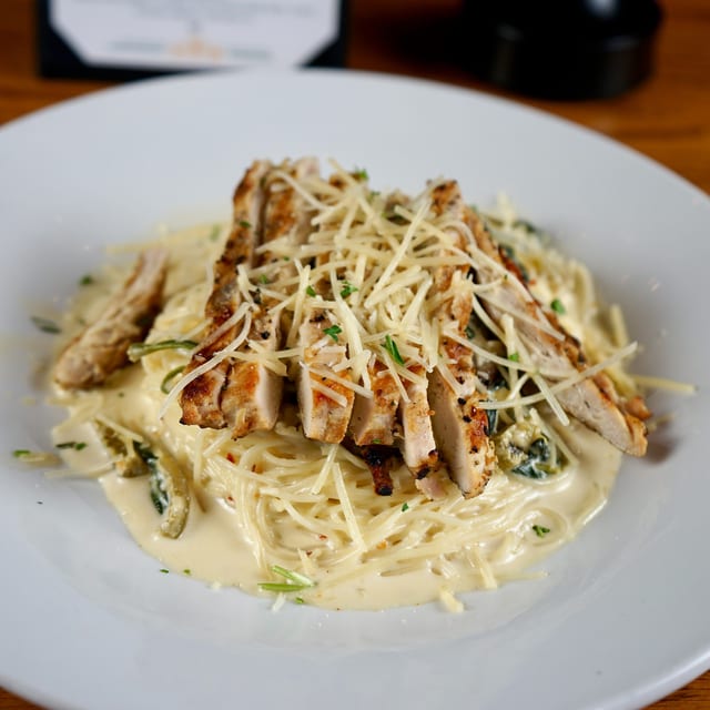 Blackened Chicken Alfredo.