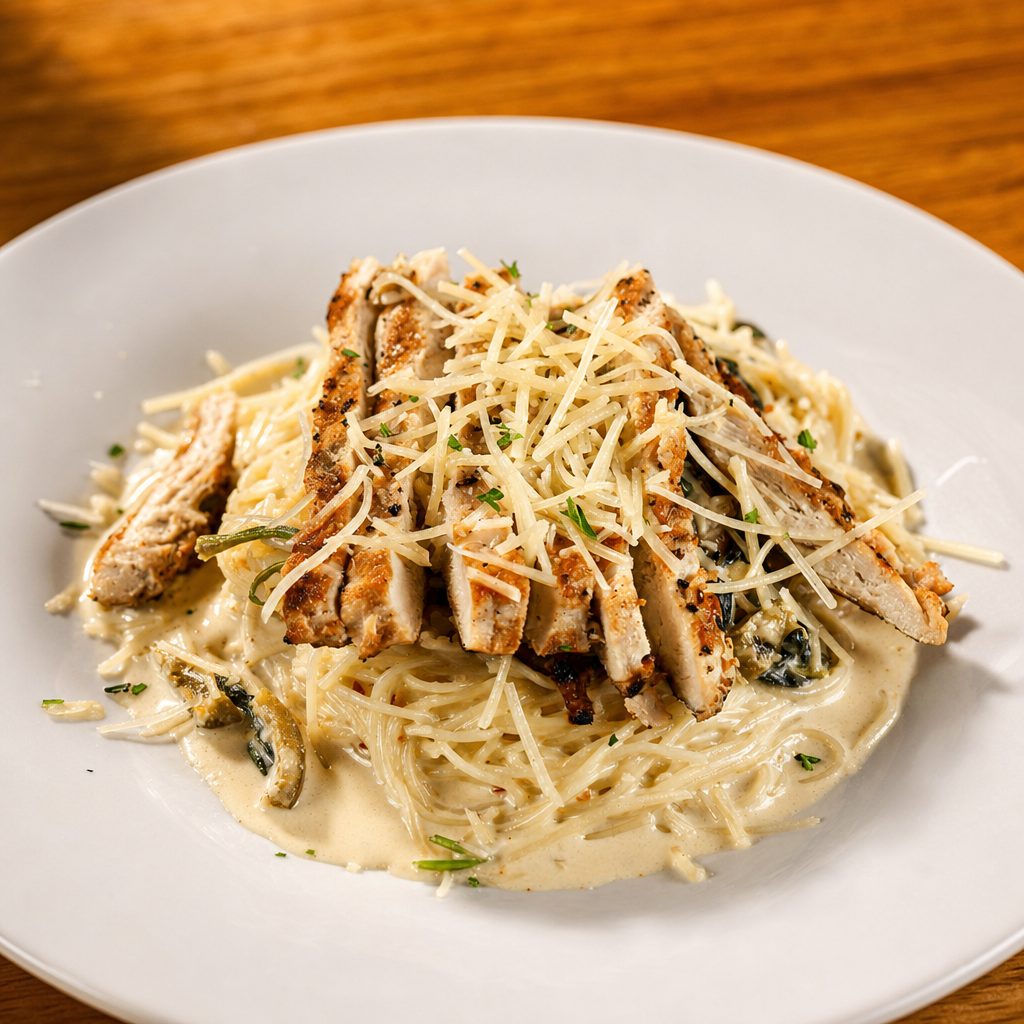 Blackened Chicken Alfredo.