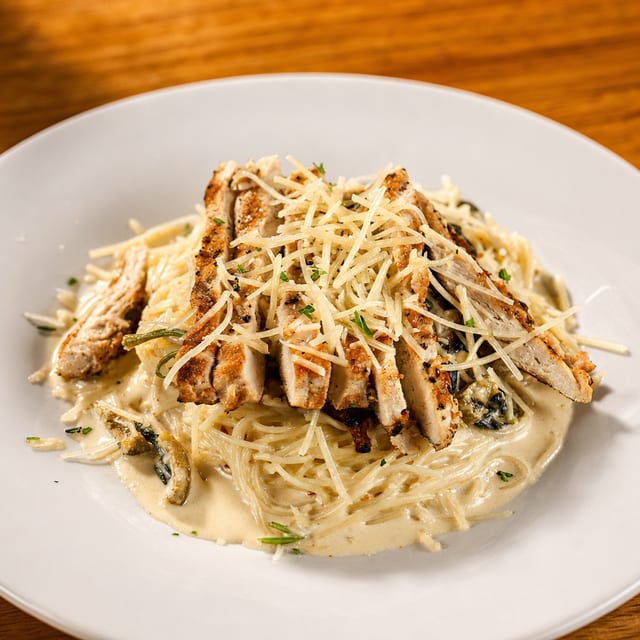 Blackened Chicken Alfredo.